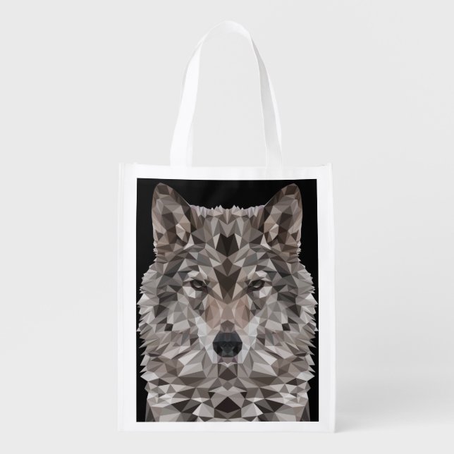 Gray Wolf Geometric Portrait Tote Bag (Front)
