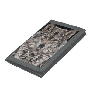 Gray Wolf Geometric Portrait Tri-fold Wallet