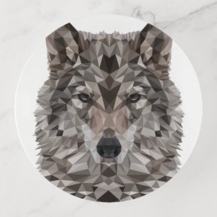 Gray Wolf Geometric Portrait Trinket Tray