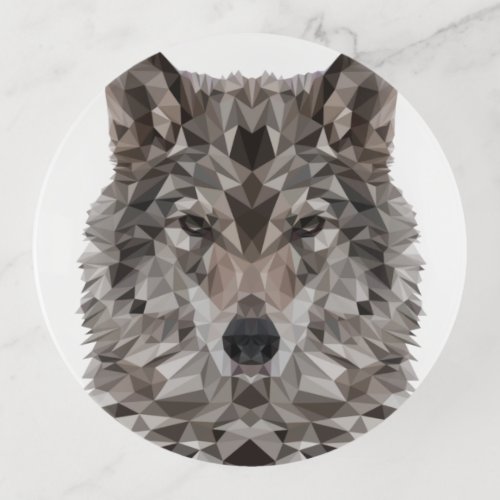 Gray Wolf Geometric Portrait Trinket Tray