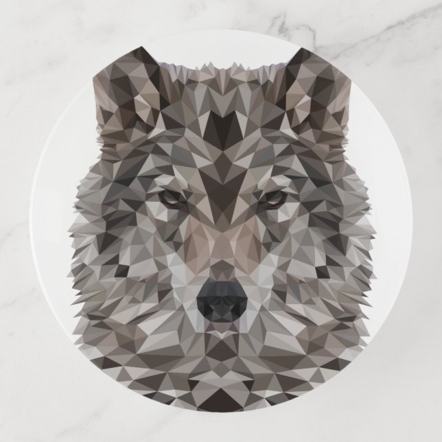 Gray Wolf Geometric Portrait Trinket Tray (Front)