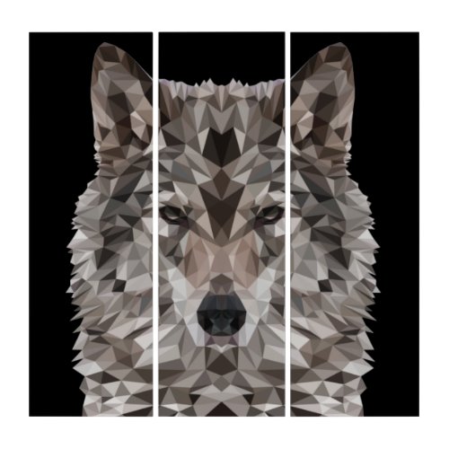 Gray Wolf Geometric Portrait Triptych