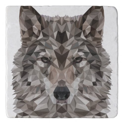 Gray Wolf Geometric Portrait Trivet