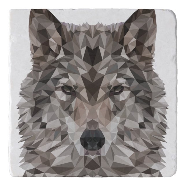Gray Wolf Geometric Portrait Trivet (Front)