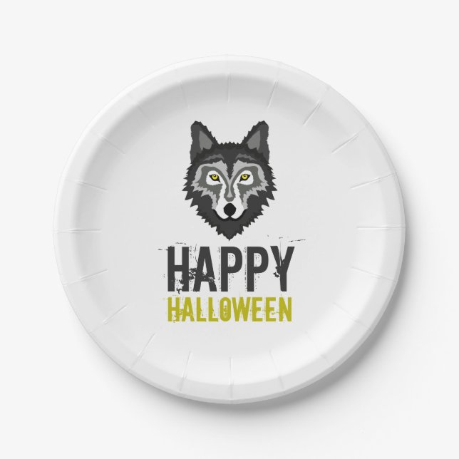 Gray Wolf, Happy Halloween Paper Plates (Front)