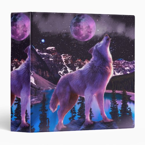 Gray wolf howling in forest 3 ring binder