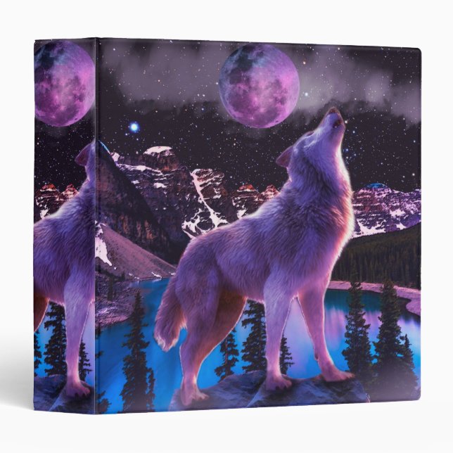 Gray wolf howling in forest 3 ring binder (Front/Spine)