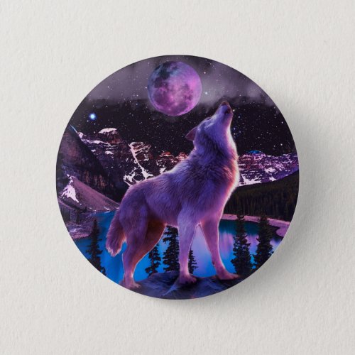 Gray wolf howling in forest button