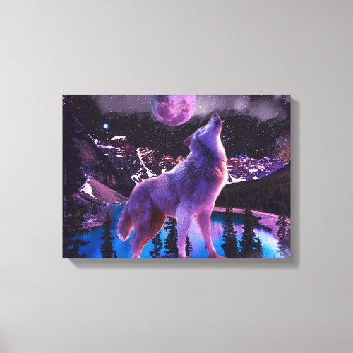 Gray wolf howling in forest canvas print