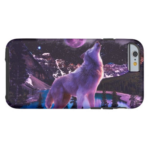 Gray wolf howling in forest tough iPhone 6 case