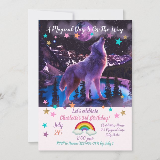 Gray wolf howling in forest invitation (Front)
