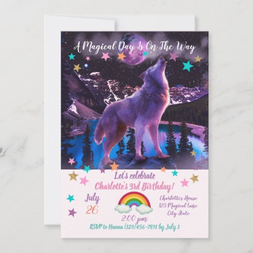 Gray wolf howling in forest invitation