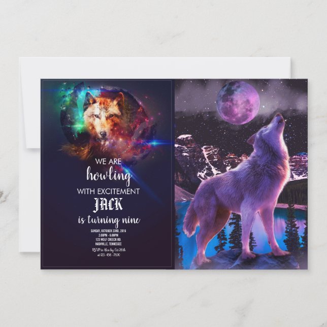 Gray wolf howling in forest invitation (Front)