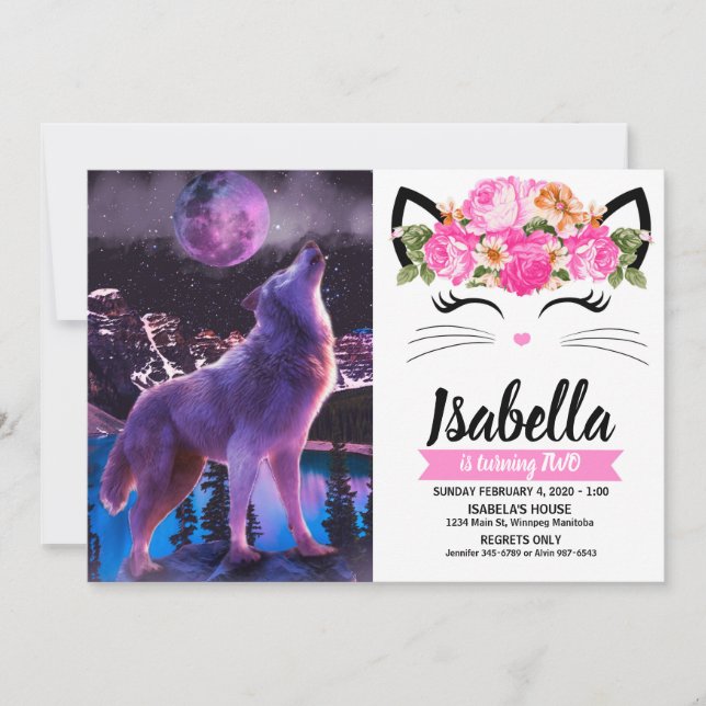 Gray wolf howling in forest invitation (Front)