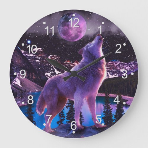Gray wolf howling in forest large clock