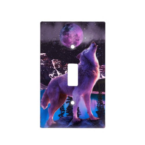 Gray wolf howling in forest light switch cover
