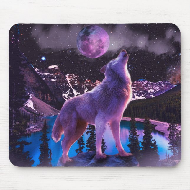 Gray wolf howling in forest mouse pad (Front)
