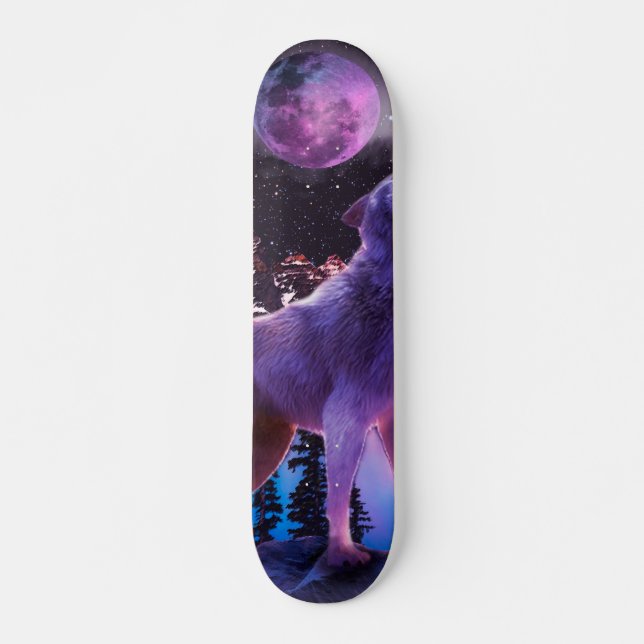 Gray wolf howling in forest skateboard (Front)