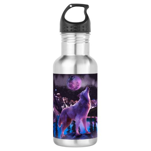 Gray wolf howling in forest stainless steel water bottle