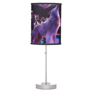 Gray wolf howling in forest table lamp