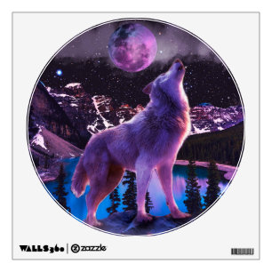 Gray wolf howling in forest wall decal