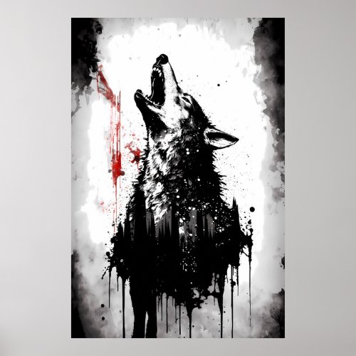 Gray Wolf Howling Poster