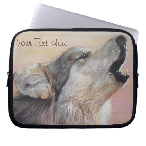 gray wolf howling wildlife painting realist art laptop sleeve