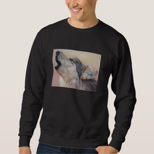 gray wolf howling wildlife painting realist art sweatshirt