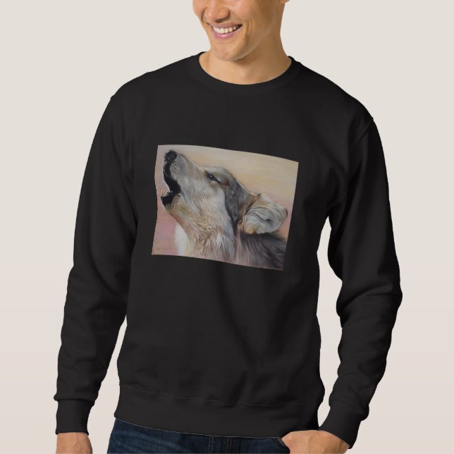 gray wolf howling wildlife painting realist art sweatshirt (Front)