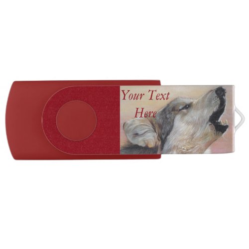 gray wolf howling wildlife painting realist art USB flash drive