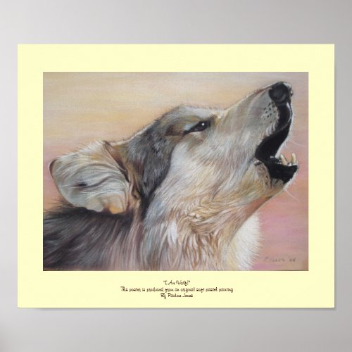 gray wolf howling wildlife realist art painting  poster