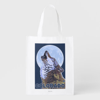 Gray Wolf HowlingColorado Reusable Grocery Bag