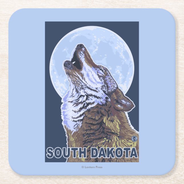 Gray Wolf HowlingSouth Dakota Square Paper Coaster (Front)