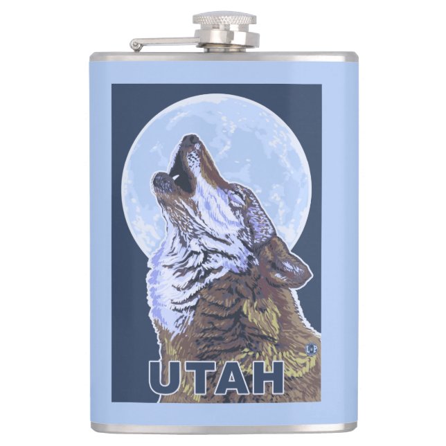 Gray Wolf HowlingUtah Hip Flask (Front)