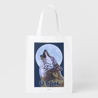 Gray Wolf HowlingUtah Reusable Grocery Bag