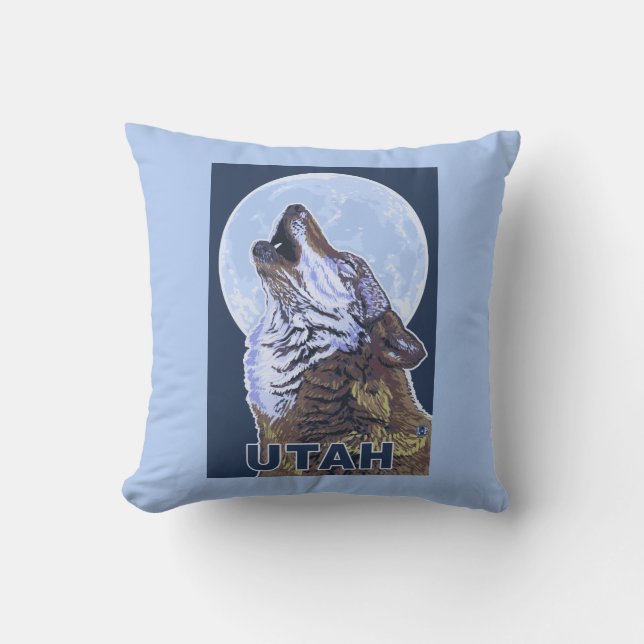 Gray Wolf HowlingUtah Throw Pillow (Front)