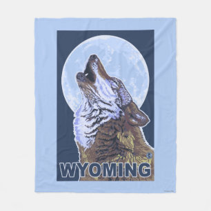 Gray Wolf HowlingWyoming Fleece Blanket