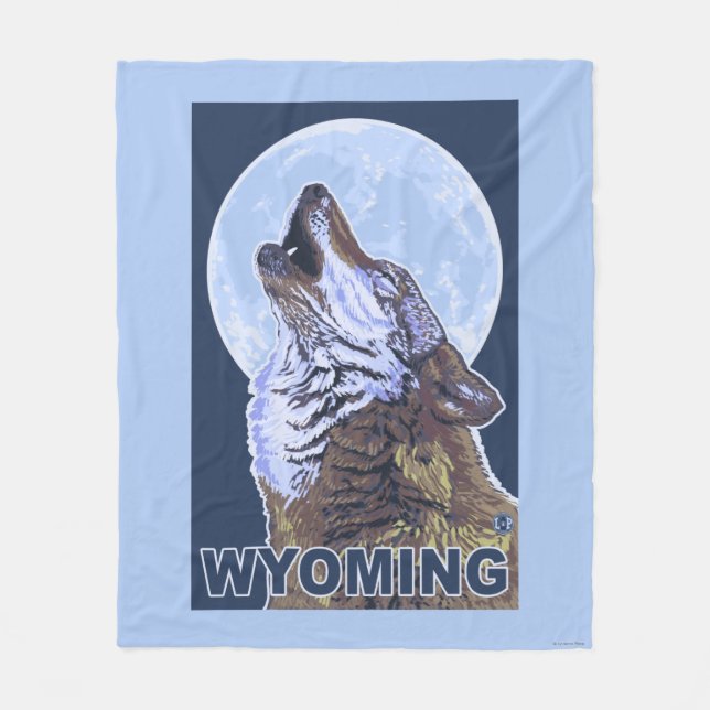 Gray Wolf HowlingWyoming Fleece Blanket (Front)