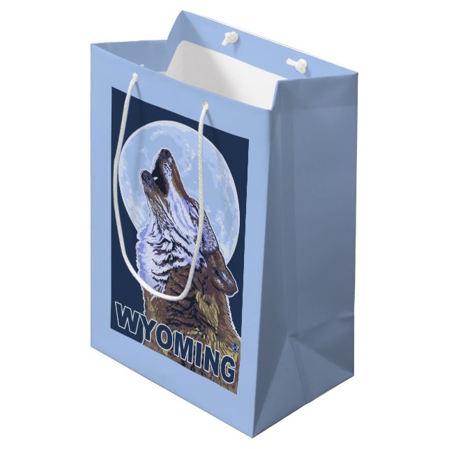 Gray Wolf HowlingWyoming Medium Gift Bag (Front Angled)