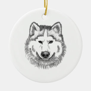 Gray Wolf Illustration Ceramic Ornament