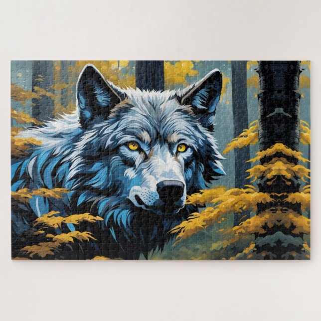 Gray Wolf in Golden Forest Jigsaw Puzzle (Horizontal)
