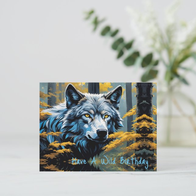 Gray Wolf in Golden Forest Postcard (Standing Front)