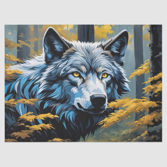 Gray Wolf in Golden Forest Tissue Paper (Front)