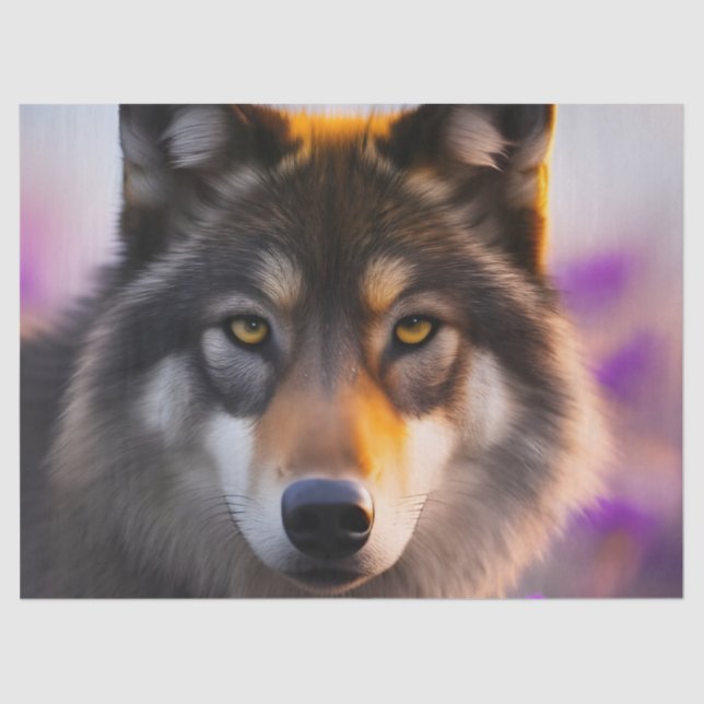 Gray wolf in purple flowers  tissue paper (Front)
