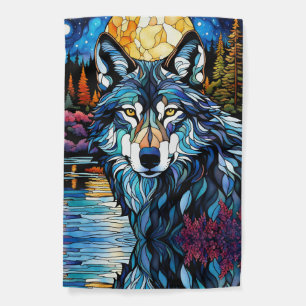 Gray Wolf in the Forest Stained Glass Look Garden Flag