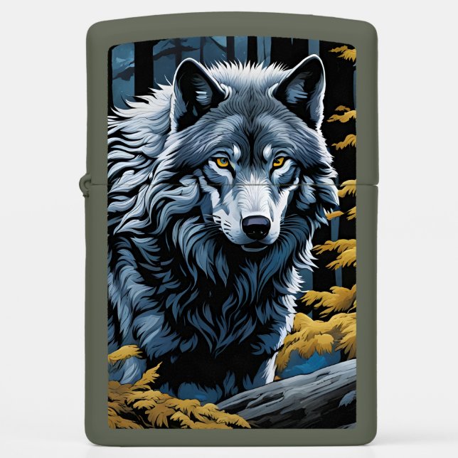 Gray Wolf In the Forest Zippo Lighter (Front)