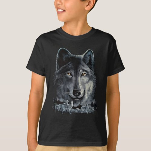 Gray Wolf Kids Glow in the dark printpn T_Shirt