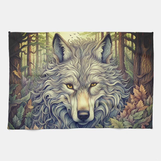 Gray Wolf  Kitchen Towel (Horizontal)