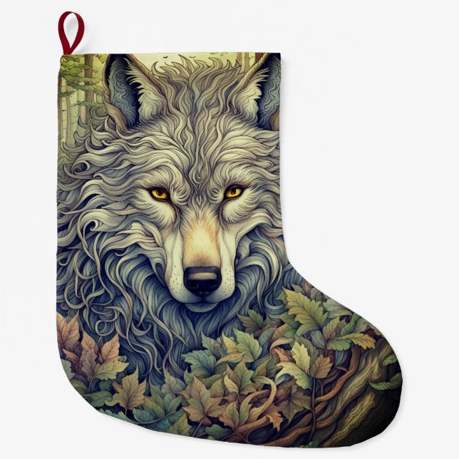 Gray Wolf  Large Christmas Stocking (Front)