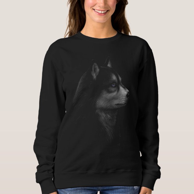 Gray Wolf Looks With Blue Eyes Wolf Sweatshirt (Front)